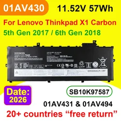 01AV494 01AV430 For Lenovo ThinkPad X1 Carbon 5th 2017/6th Gen 2018 Laptop Battery 01AV429 01AV431 SB10K97587 11.52V 57Wh