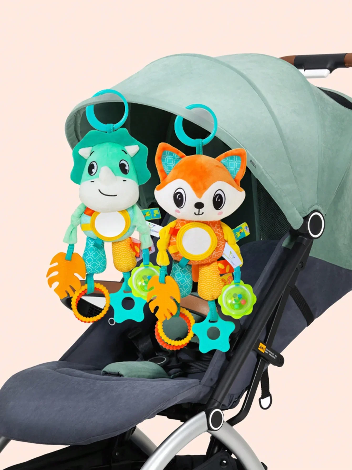 ألعاب معلقة للسيارة بعمر 0-3 سنوات من القطيفة على شكل حيوانات سرير معلق معلق للرياح مع ألعاب قلادة عضاضة #2