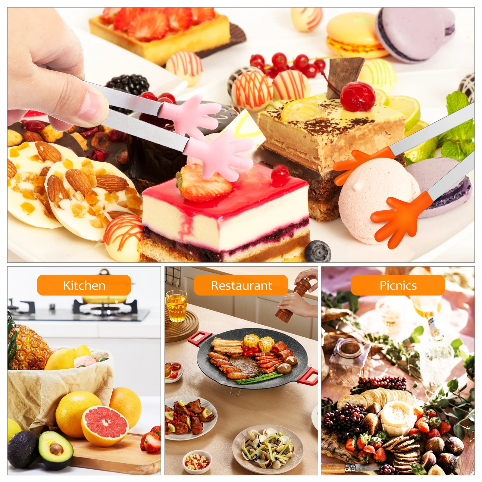 8 Stücke Lebensmittelzange Mini Bunte Silikonkopf Edelstahl Küche Servieren Zucker Süße Zange für Picknick Buffet Grill