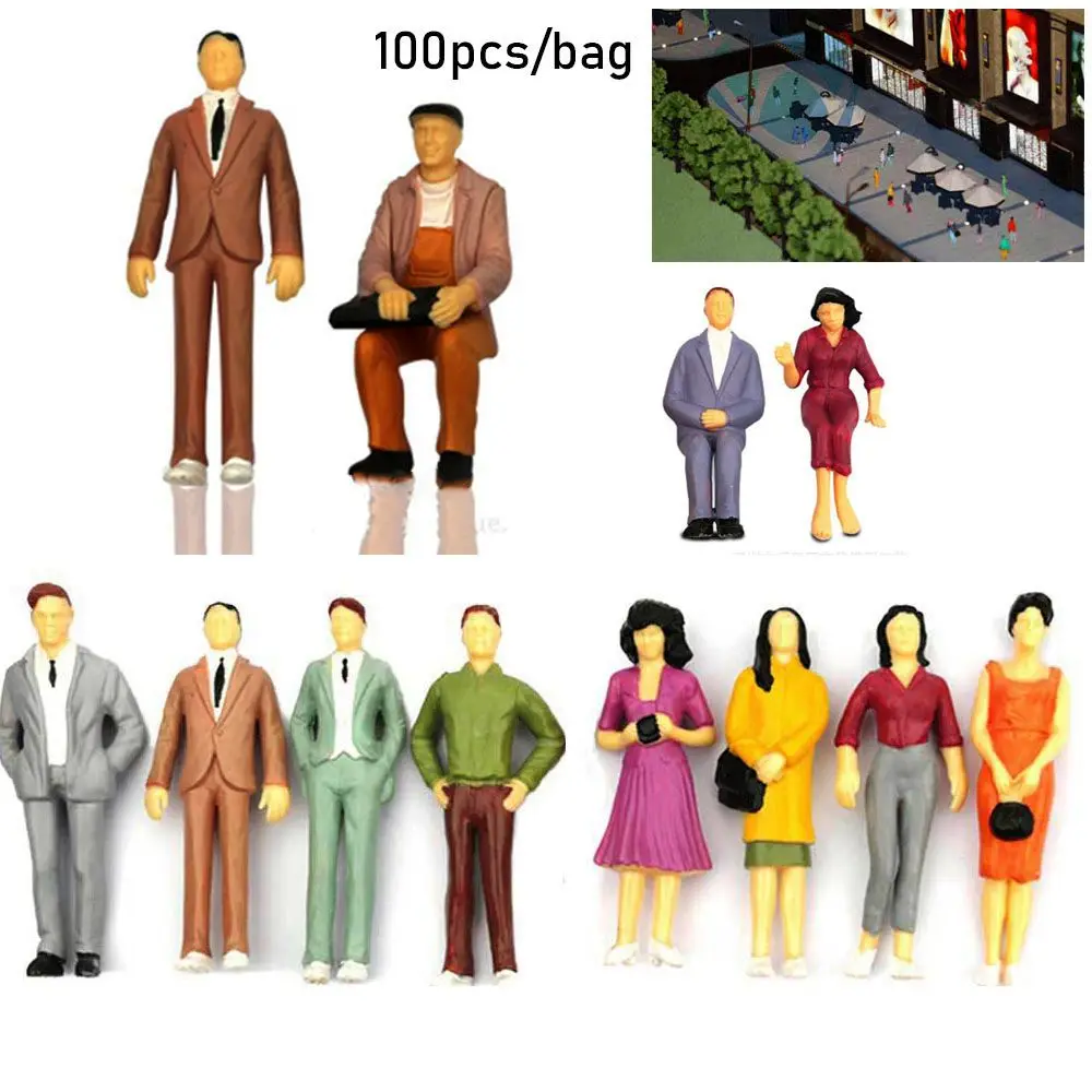 100Pcs 1:100/1:150/1:75/1:50 Scale People Figures ABS Model Building Passengers DIY Character Train Scenery Mixed Color Pose