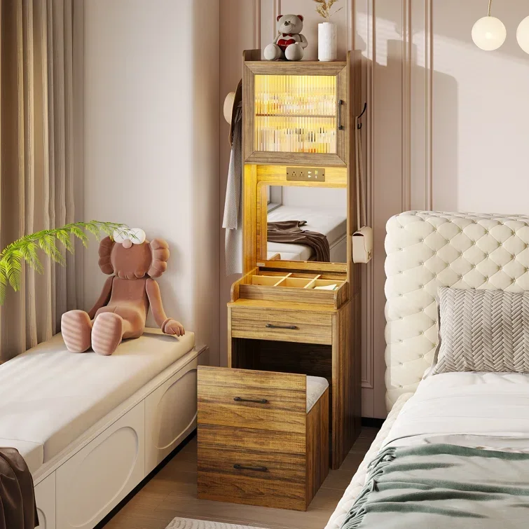 

# Bedroom Set Modern Furniture Luxury Tall Dresser Make Up Vanity Desk LED Light Makeup Dressing Table With Mirror #