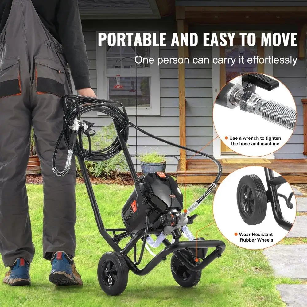 750W Electric Paint Sprayer 3000PSI HighEfficiency with Cart for HomeInteriorExteriorFurnitureFences EvenFinish