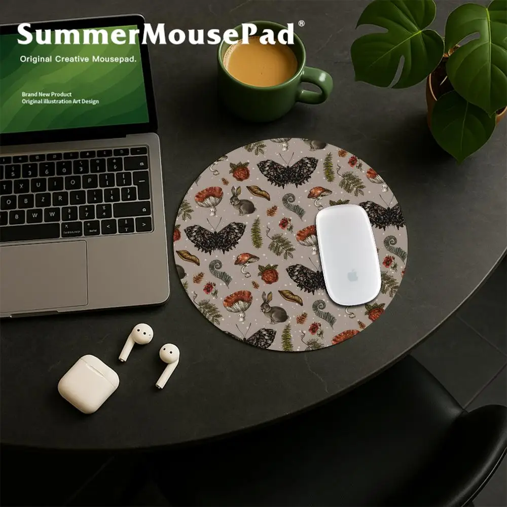 Botanical Vintage Floral Mouse Pad Mushroom Themed Round Desktop Computer Keyboard Wireless Mouse Boy Girl Gift for Play games