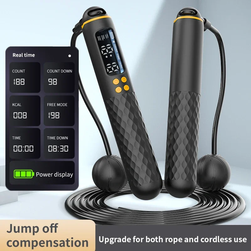 Corda de Pular Digital Sem Fio com Contador de Calorias USB, Corda de Pular Ajustável Sem Fio para Exercícios de Fitness e Perda de Peso