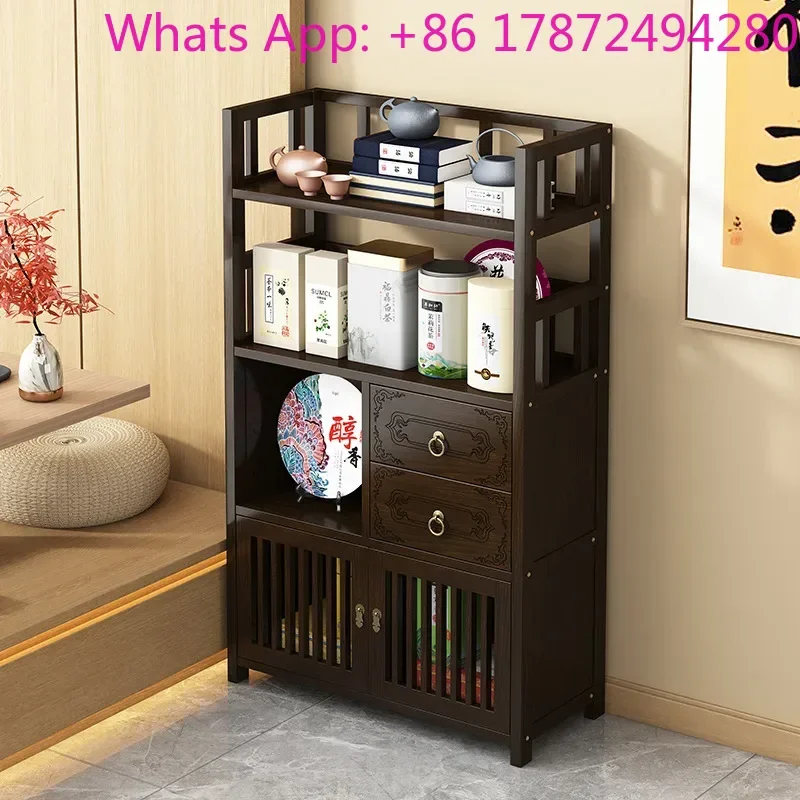 Solid Wood Bogu Office Rack Storage Locker, Chinese‑Style Asian Decor Tea Side Cabinet Organizerer