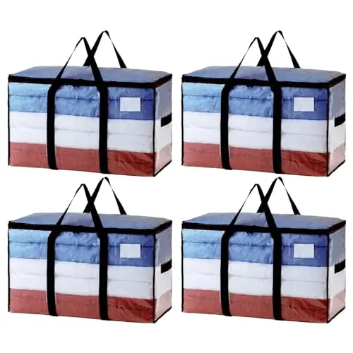 

Сумки для переезда TAILI Extra Large, 4 штуки, прозрачные, усиленные, с окошком, с ручками по бокам, для хранения.