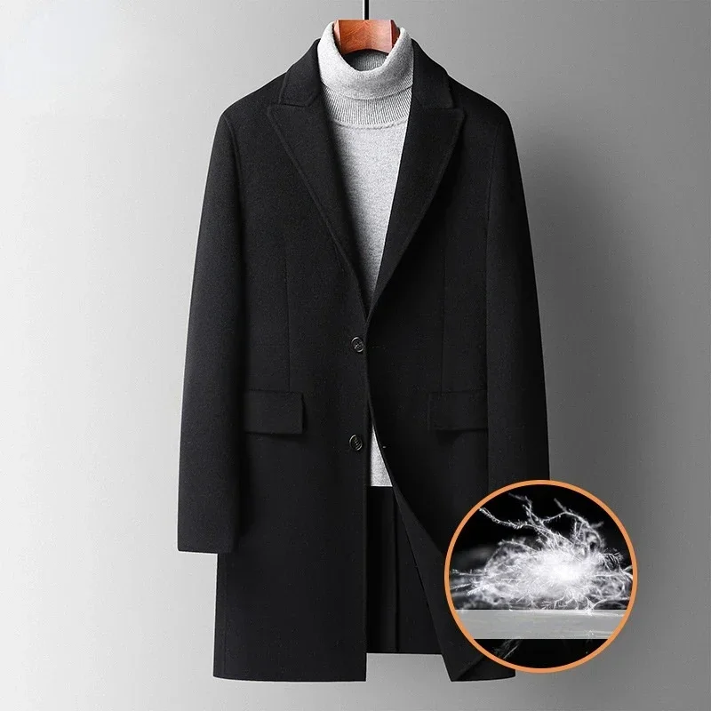 MRMT 2024 Brand New 100 Wool Lapel Double-Faced Tweed Coat Men's Long Down Detachable Liner Wool Coat Overcoat For Male