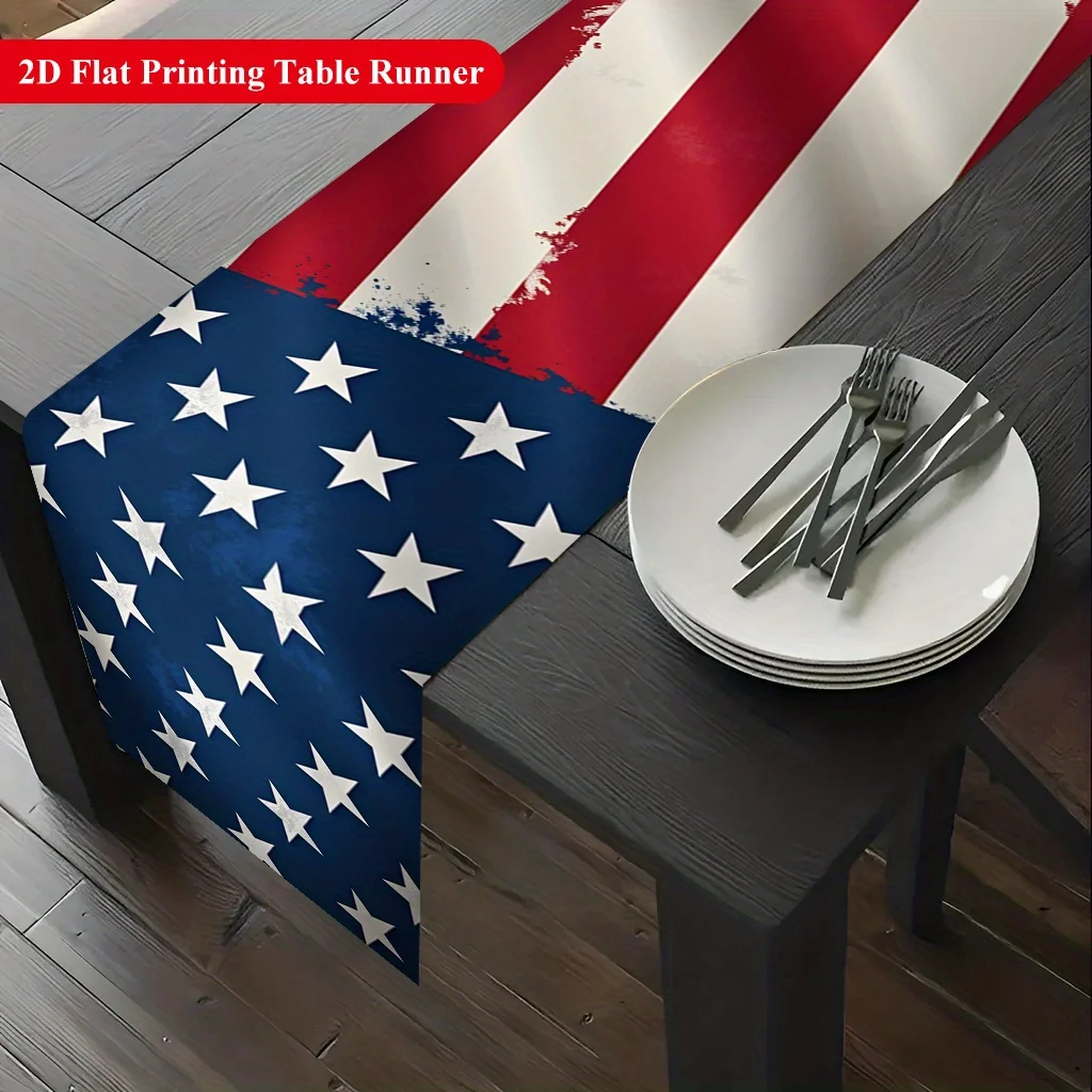 2D‑Printed US Flag‑Colored Table Runner, Decor for Dining Table, Coffee‑Table, Gatherings, Indoor‑Outdoor Parties