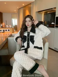 Coral Velvet Pajamas For Women In Winter New Style Thickened Warm Flannel  Cardigan Household Suit Brand style casual sleepwear