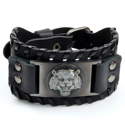 Fashion Wide Leather Fierce Tiger Bracelet Charm Men's Bracelet Vintage Viking Style Accessories Men's Jewelry Gift Wholesale