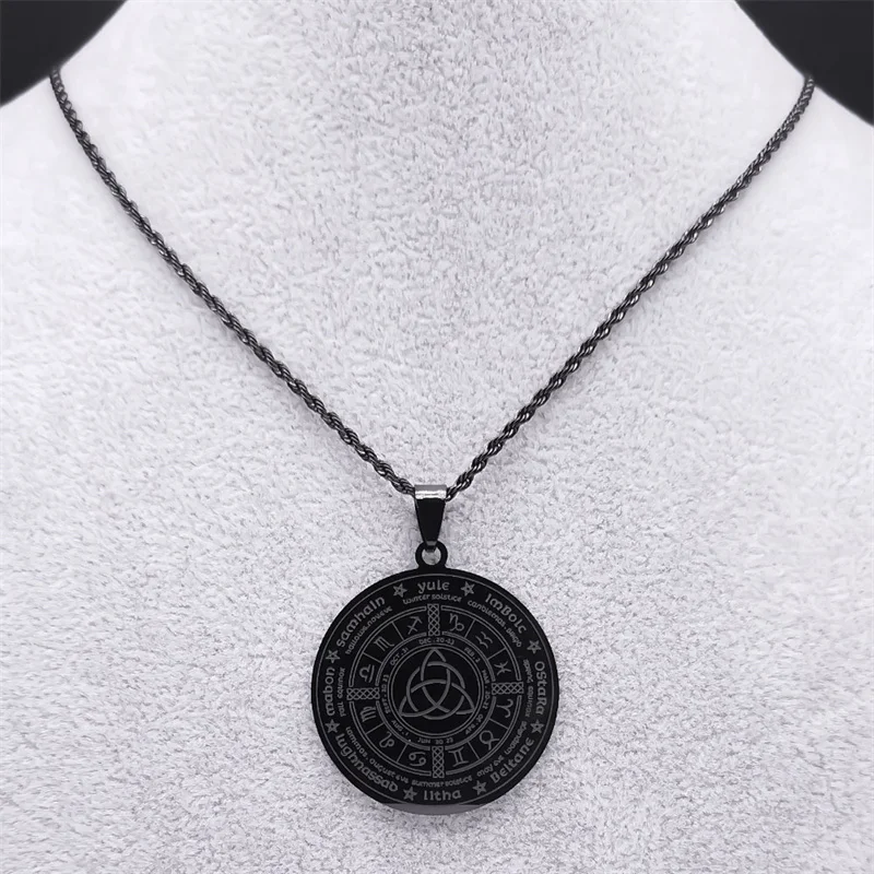 Witch Celtic Knot Astrology Necklace Women Men Stainless Steel Pagan Wheel of the Year Triquetra Trinity Necklaces Jewelry N3156