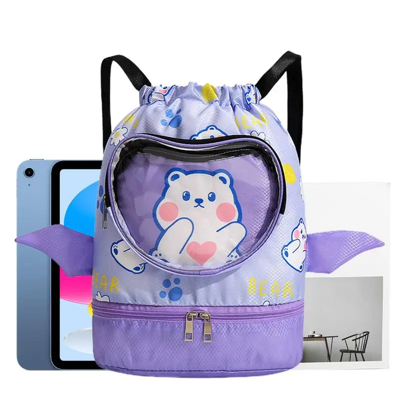 Kids Drawstring Bag Drawstring Dry Wet Separated Swimming Bags Waterproof Gym Backpacks With Shoe Compartment For Swimmers Beach