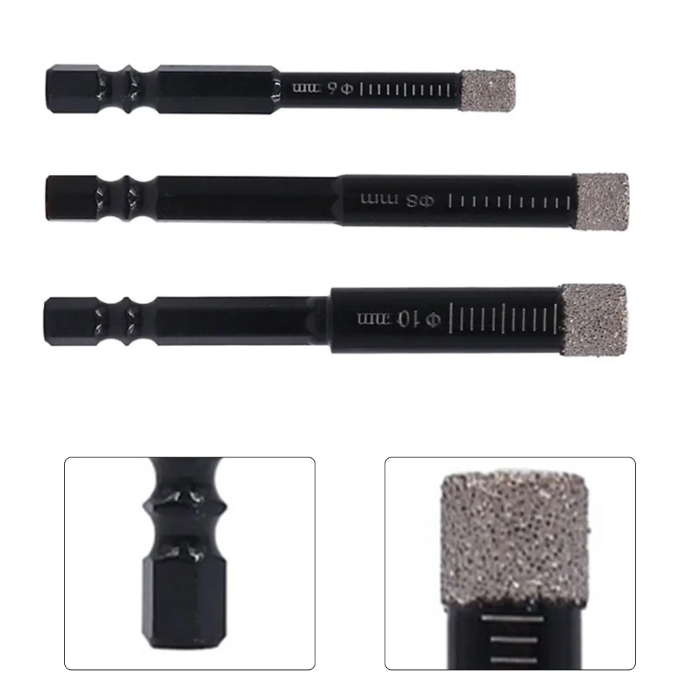 3 sztuki diamentowe końcówki suche wiertła 6/8/10mm uchwyt sześciokątny wykrojnik otworów otworów do płytka porcelanowa marmurowych narzędzi wiercenia w murze