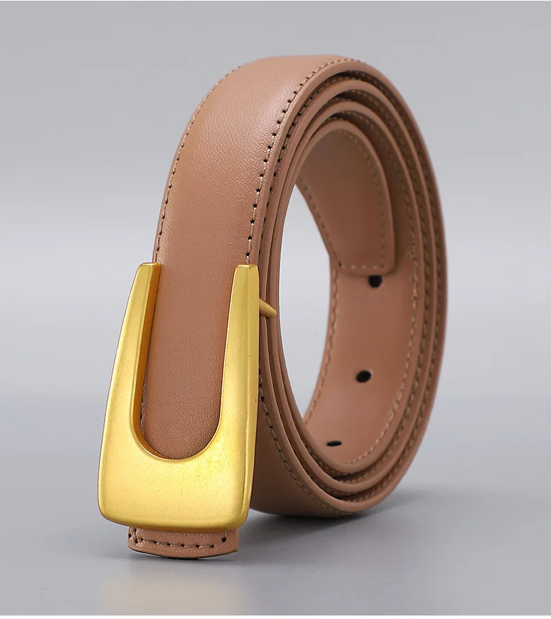 Damen Retro U-Schnallen Echtleder-Gürtel, Minimalistischer Vielseitiger Dekorativer Kleider- und Anzuggürtel, Schlanker Damen-Stil – Detail 16
