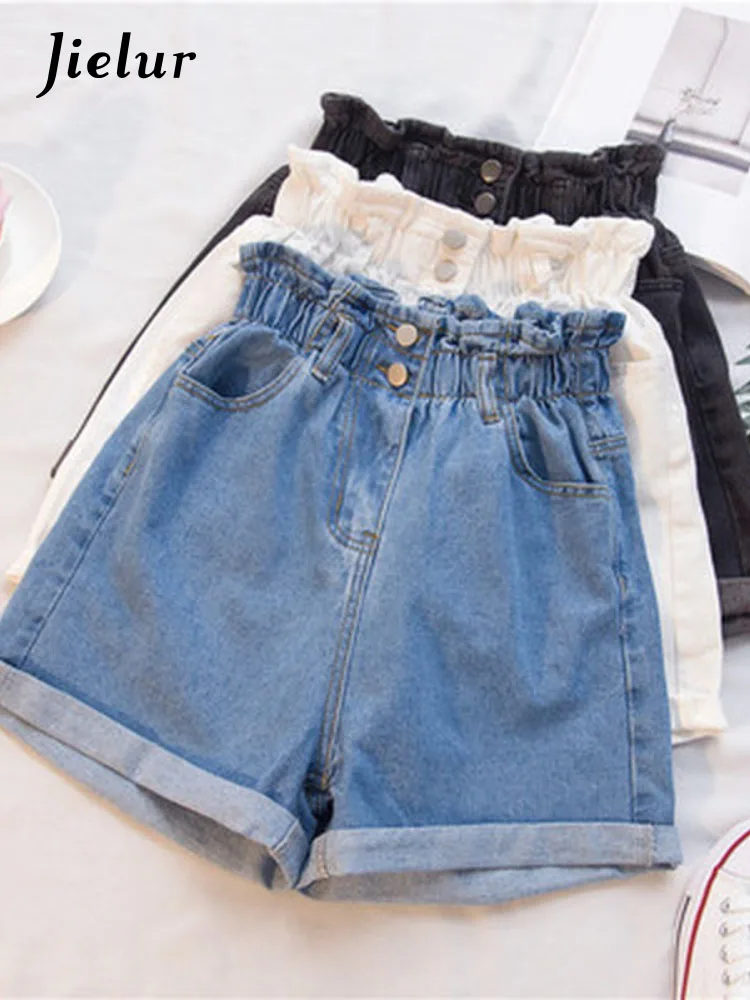 Summer Black Women Denim Shorts Women S-5XL Harem Ruffled White Blue High Waisted Shorts Female Elastic Short Jeans