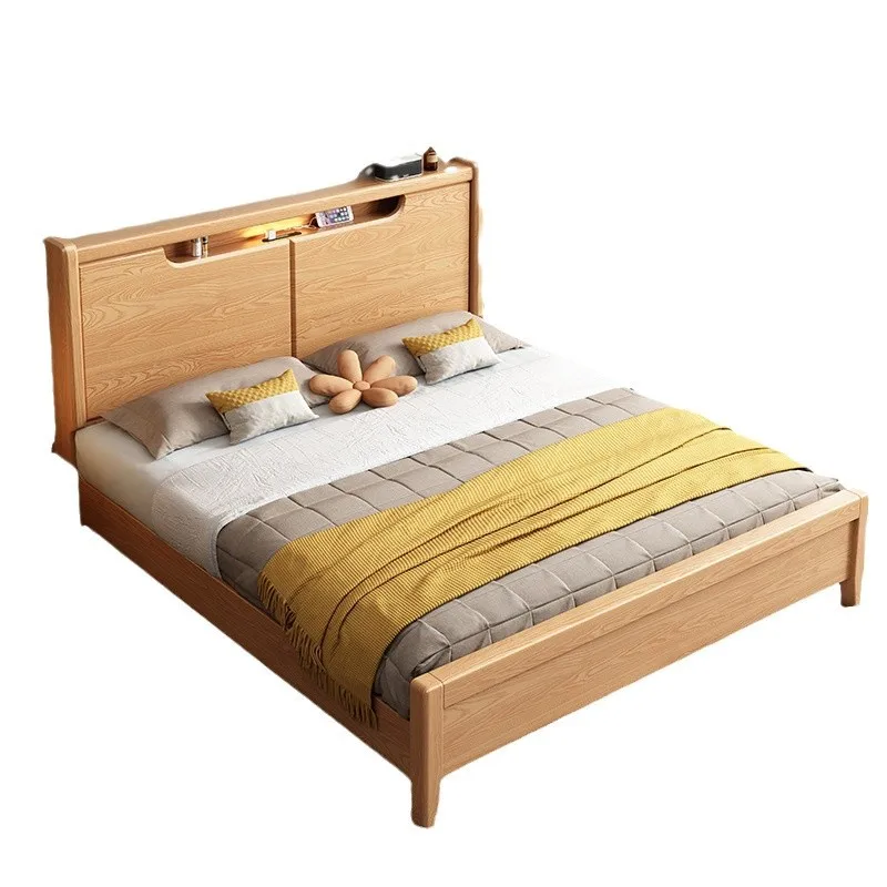 

Nordic solid wood bed ash wood 1.8 meters double spot single thickened bedroom storage high box