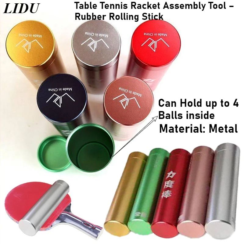 LIDU Metal Hollow Rubber Rolling Stick,Table Tennis Paddle Assembly Tool – Rubber Rolling Stick Can Store Up to 4 Balls Durable