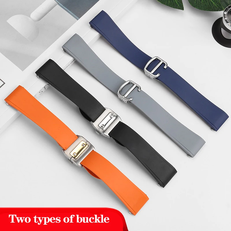 For Cartier New Santos Quick Release Rubber Strap W2SA0006 WSSA0009 WSSA0018 Medium Santos Viton  Fluororubber Watchband 21mm