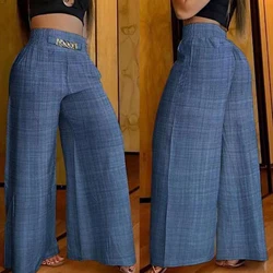 Pantalones rectos de pierna ancha de cintura alta para mujer, pantalones largos con cadena, diseño de bolsillo informal, elegantes para vacaciones, ropa de calle suelta, Verano