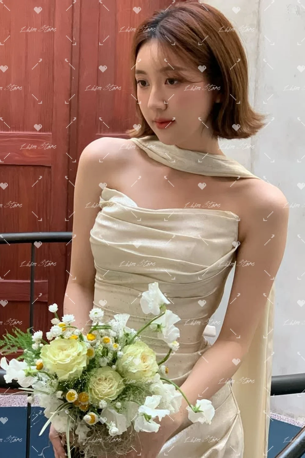 Lism Graceful A-line Sweep Train Wedding Dresses Sleeveless Strapless Side High Slit Korea Wedding Dress Photo Shoot Customied