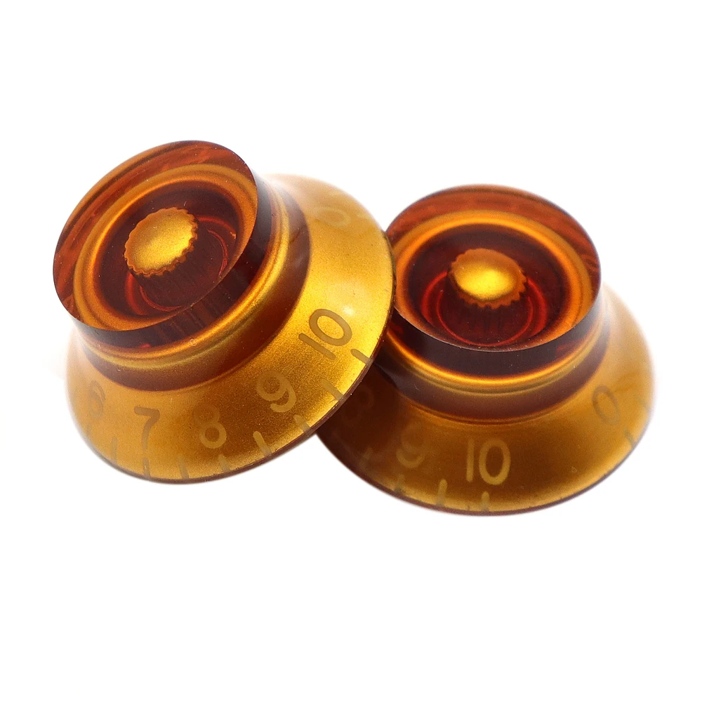 4 Pcs Guitar Bass Top Hat Bell Speed Knobs for Les Paul SG Amber Guitar Knobs Brown