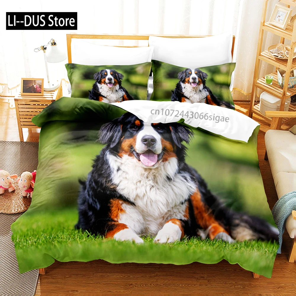 Cute Dogs Cats Bedding Set Lovely Puppy Husky Animals King Size Duvet Cover Set With Pillowcase For Kids Adults Birthday Gift