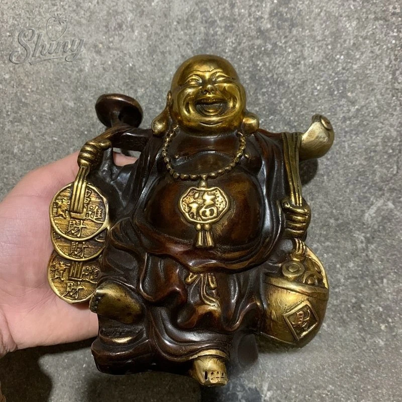 

Antique Laughing Buddha Statue Chinese Feng Shui Lucky Money Maitreya Buddha Sculpture Figurines Home Garden Decoration Statues