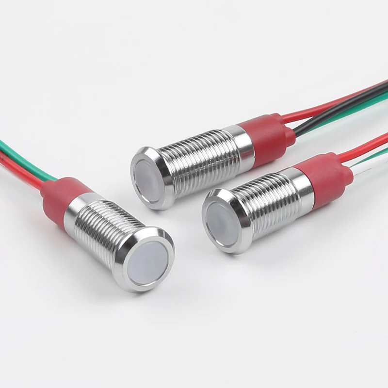 8mm Kırmızı ve Yeşil İki Renkli LED Metal Gösterge Lambası Kablolu, 3V/6V/12V/24V Yüksek Parlaklık, Panel Montajlı, Endüstriyel Kullanım