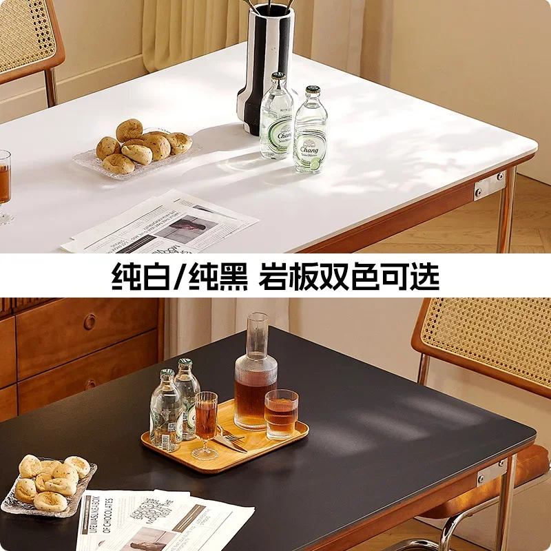 بلاطة الصخور المنزلية الحديثة شقة صغيرة أرجل الفولاذ المقاوم للصدأ اليابانية طاولة طعام وكراسي مستطيلة #5
