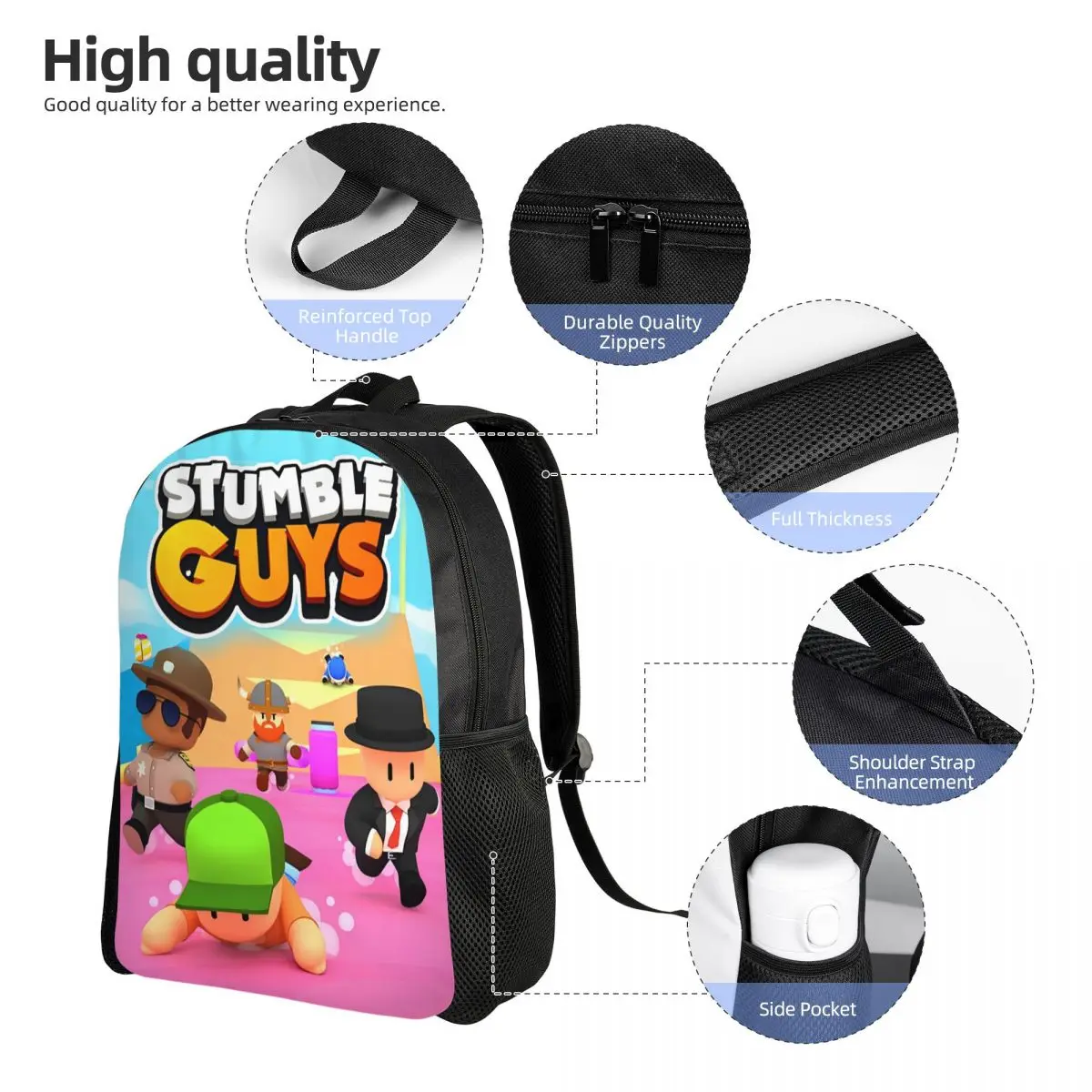 Stumble Guy Funny Game Backpack for Kids Boys Girls Lightweight School Bags for Toddlers Daycare