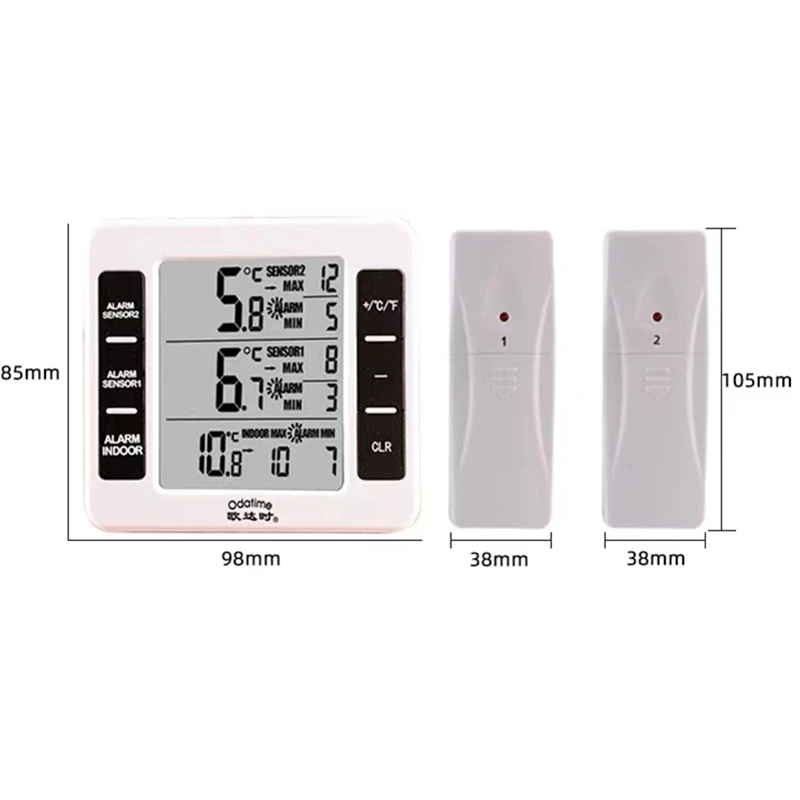 Termómetro Digital para interiores y exteriores, medidor de temperatura electrónico multifuncional para refrigerador, 2 sensores