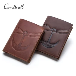 CONTACT'S Genuine Leather Short Wallets for Men Anchor Pattern Card Holders Zipper Coin Purses Money Clips Men's Bags Handbags