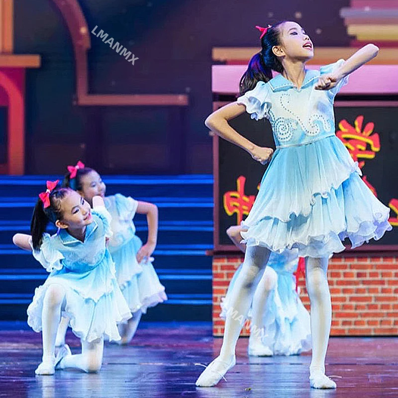 children's-performance-costume-student-red-scarf-fluffy-skirt-dance-and-choir-performance-costume
