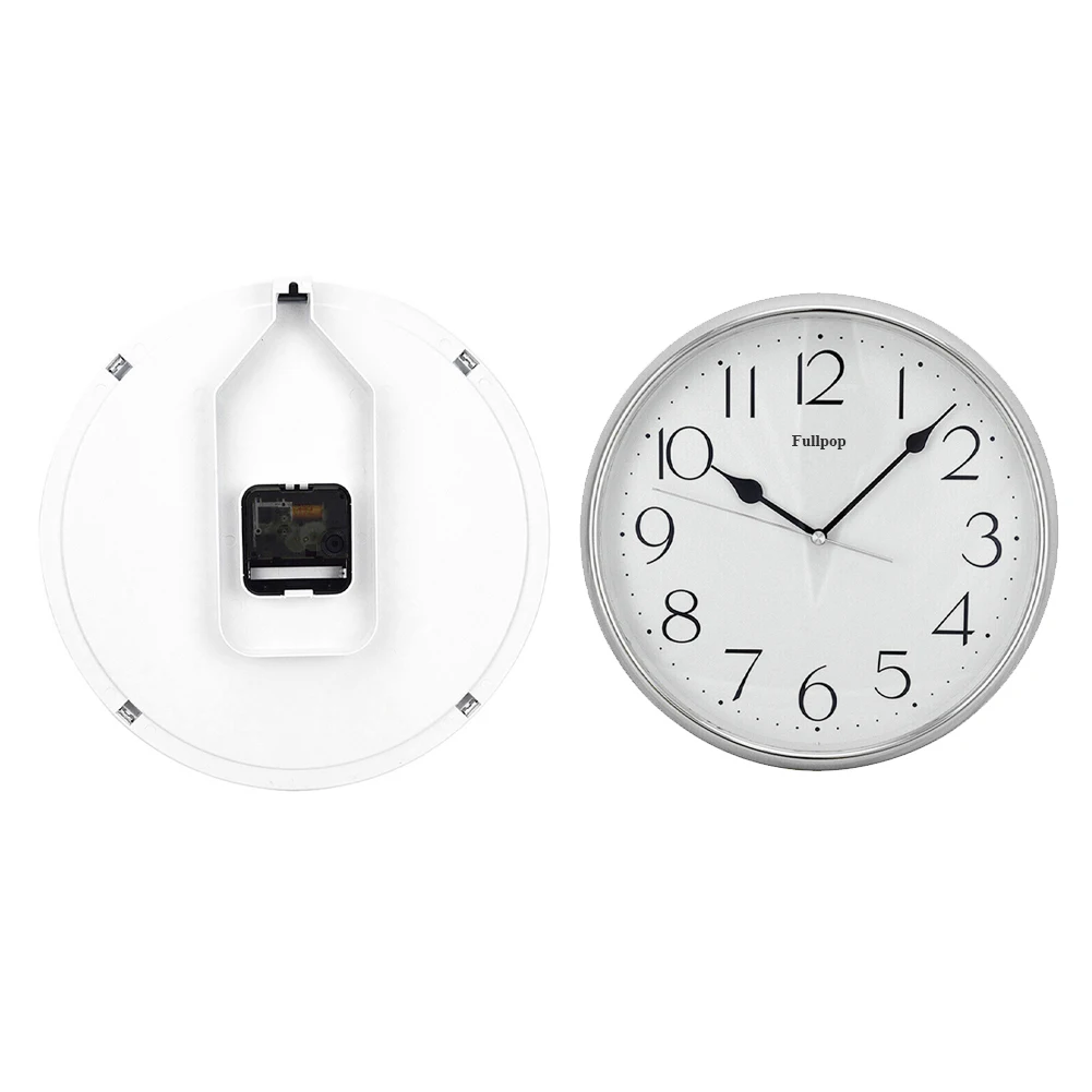 Fullpop-Reloj de pared con marco de Metal y cubierta de cristal, reloj de pared de cuarzo con número SIN tictac, diseño moderno decorativo, 12 pulgadas