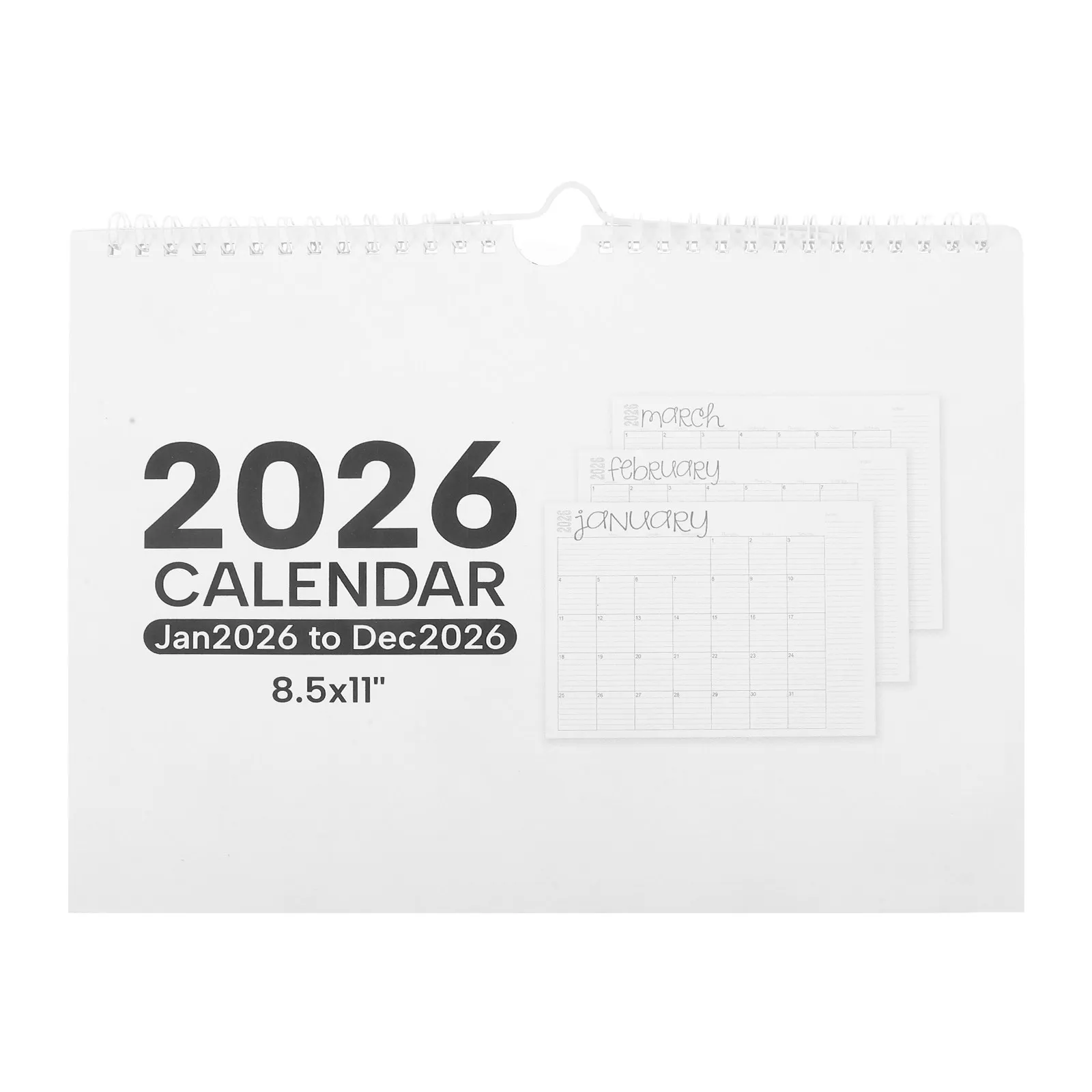 

Настенный календарь на 2026 год, большой, на спирали, ежегодный планировщик, минималистичный монохромный дизайн для