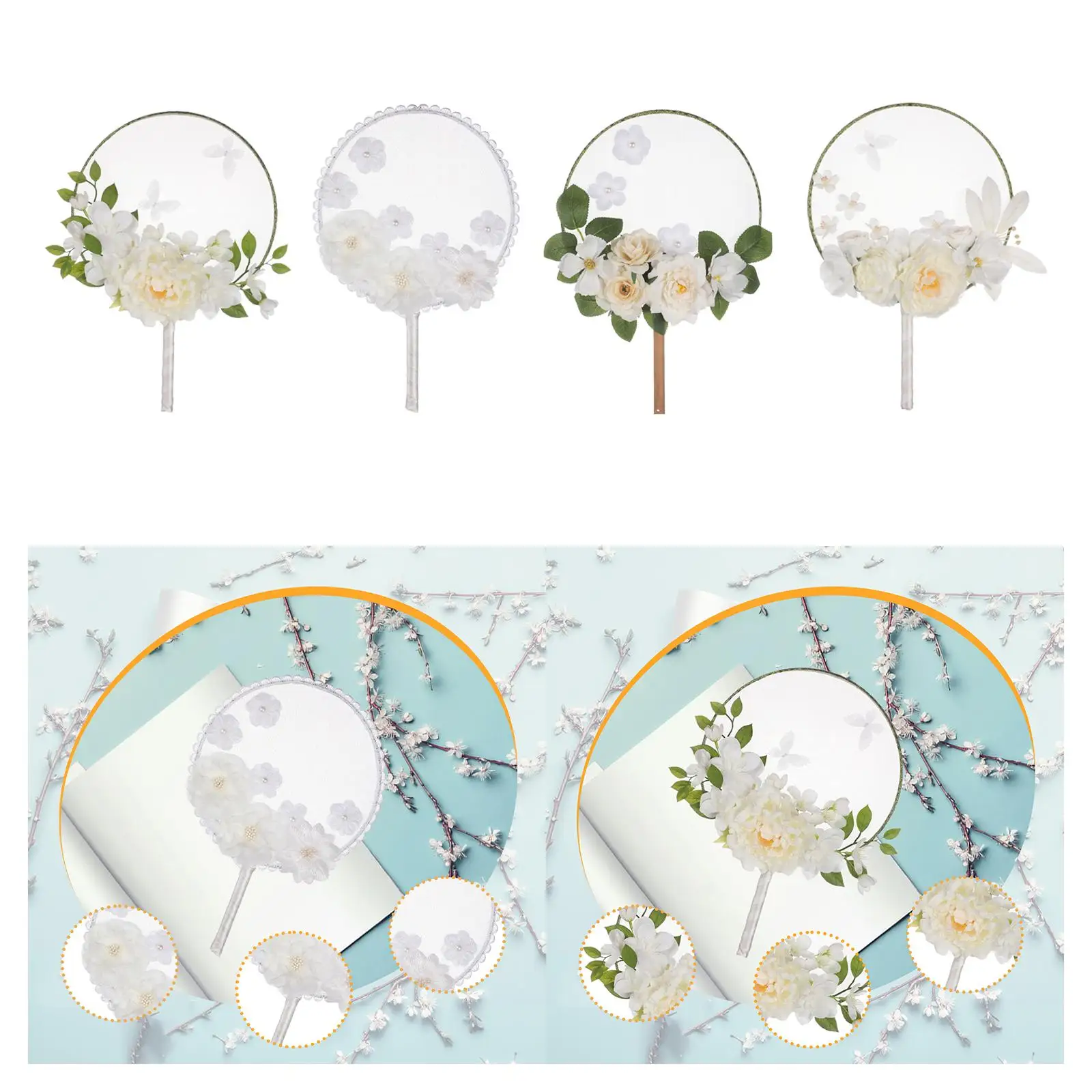 

Chinese Round Hand Fan Portable Romantic Handheld Fan for Show Festival Birthday
