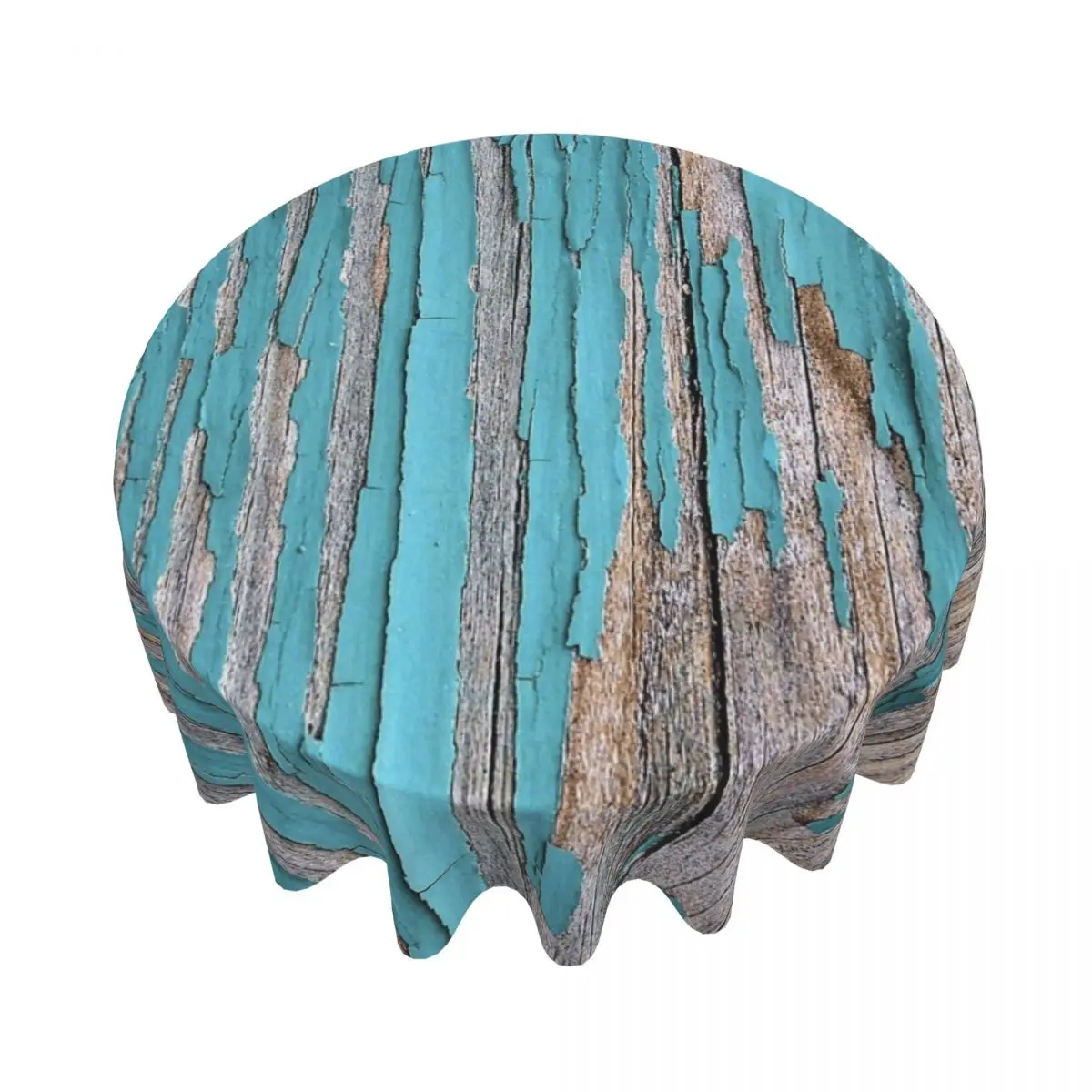 Shabby Rustic Weathered Wood Türkis Wasserdichte runde Tischdecke Öldichte Tischdecke für Küchenveranstaltungen Esstischabdeckung