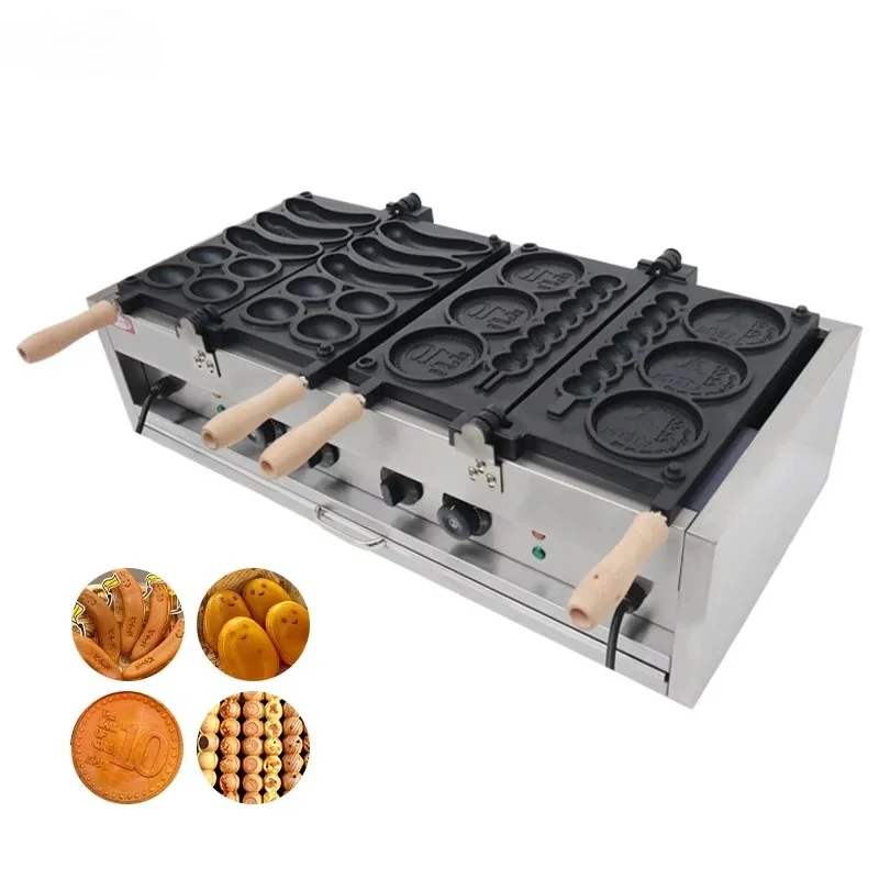 Commercial 4 in 1 Banana Egg Gold Coin Ball Bubble Waffle Machine Korean Bread Baking Machine Won Cute Face Smile Waffle Maker