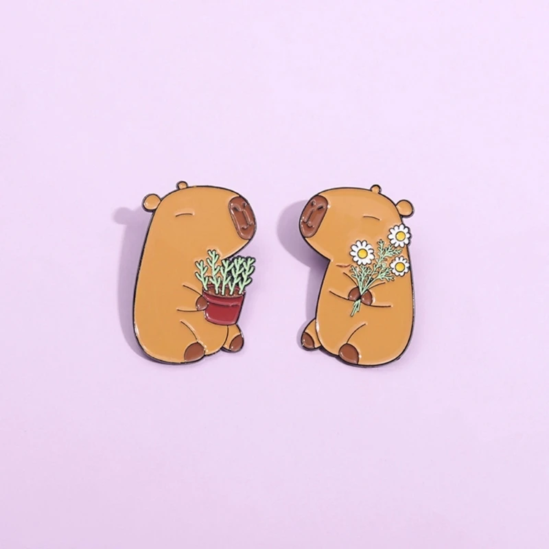 1 par broches temáticos capibara, solapa animales dibujos animados para creadores tendencias