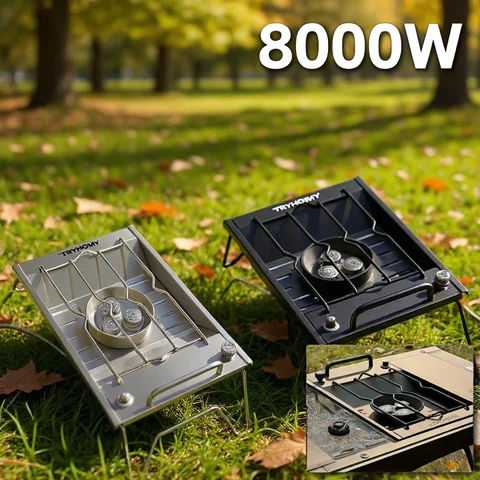 8000W IGT Gas Sinking Stove 3 Burner Stainless Steel Portable Camping Stove Desktop Brazier Grill Windproof Butane Propane
