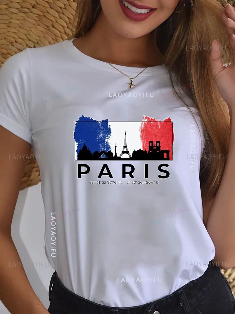 Fashion Paris Eiffel Tower Print Cotton T Shirt Funny Streetwear Mens Short Sleeve Tees Street Clothing Summer girl unisex Tops