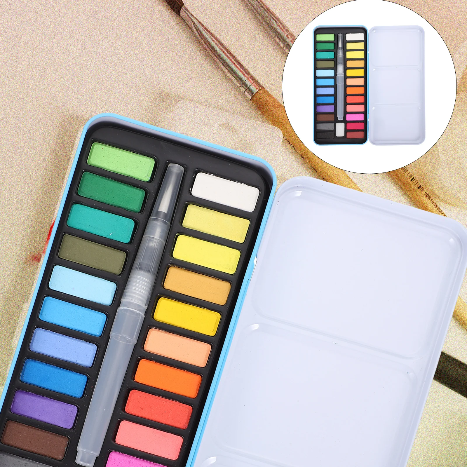 مجموعة واحدة من أدوات الطلاء المائية المحمولة، مجموعة الغواش للسفر، لوحة خلط الألوان المدمجة، تتضمن ألوان مائية متعددة الوظائف
