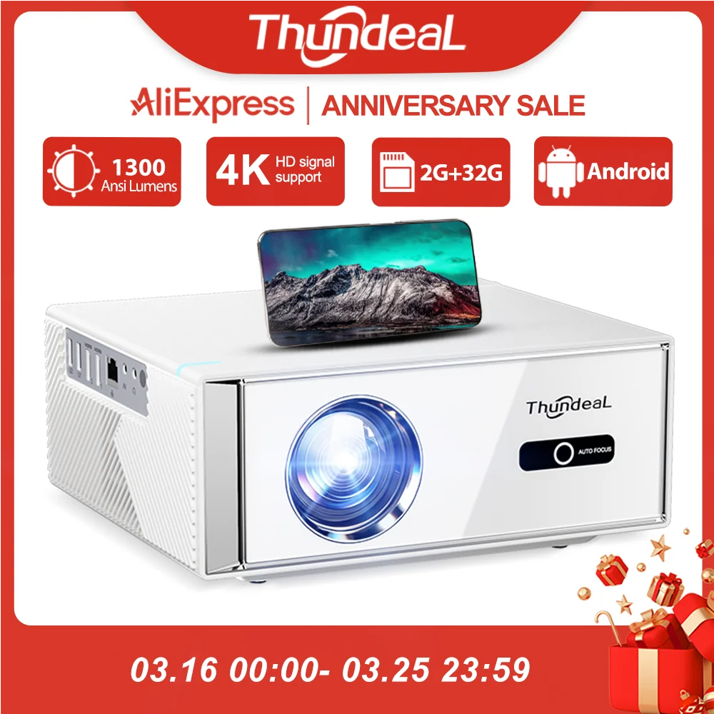 Проектор ThundeaL TD95W 4K Video Full HD 1080P Android WiFi 2G 32G TD95 для домашнего кинотеатра, совещаний, фильмов, игр, портативный проектор-бумеранг