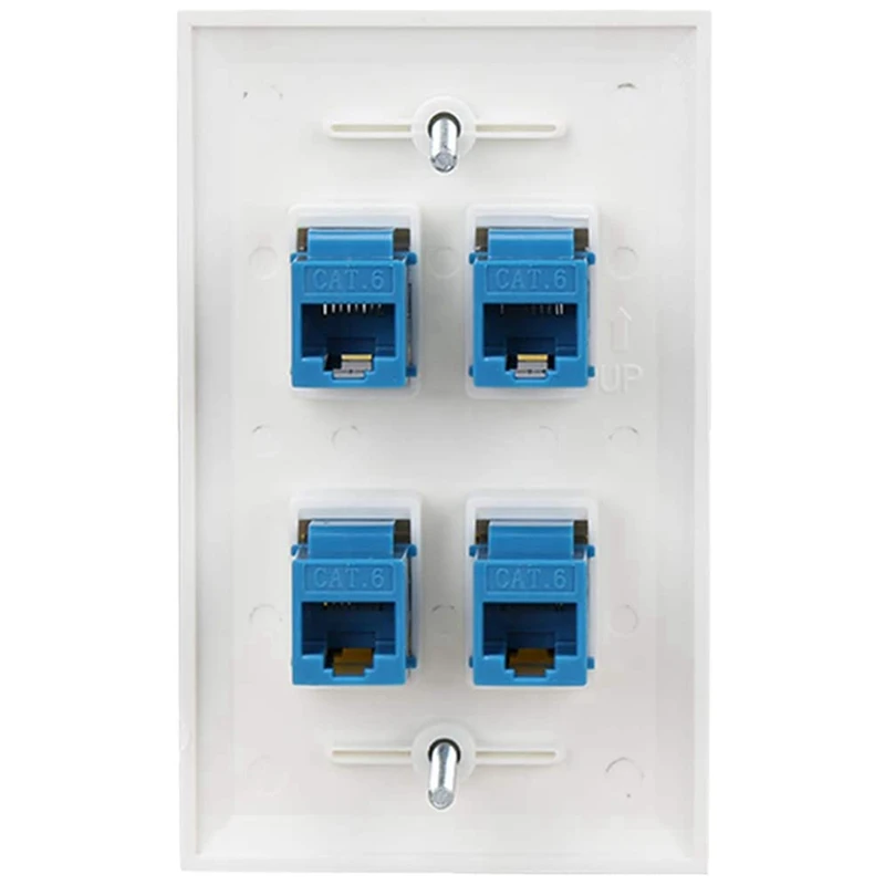 Placa de pared Ethernet de 4 puertos, placa de pared hembra-hembra Compatible con dispositivos Ethernet Cat7/6/6E/5/5E, azul, 4 unidades