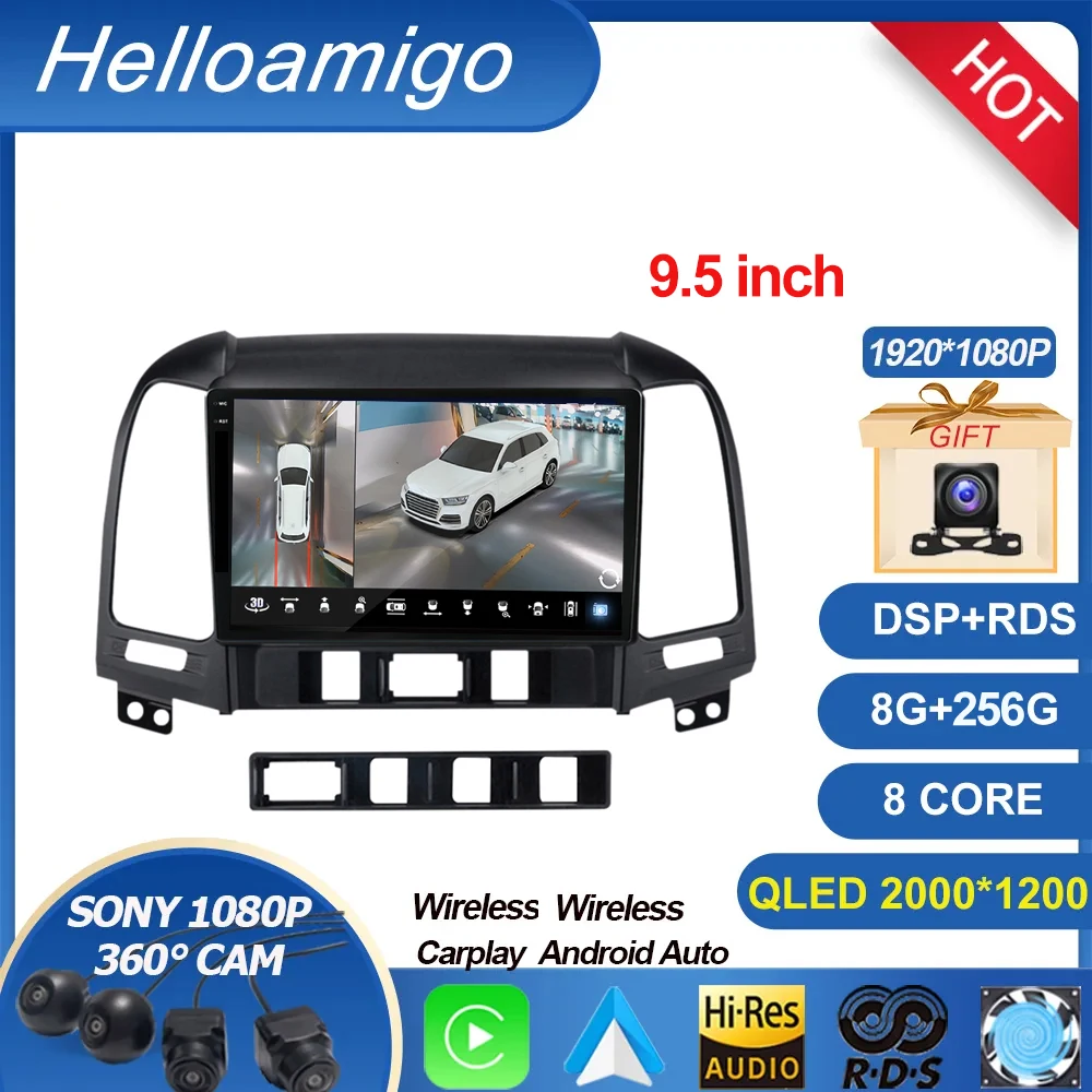 

For Hyundai Santa Fe 2 2006-2012 Car Radio Android 13 Navigation GPS Head Unit Carplay 4G LTE DTS RDS DSP