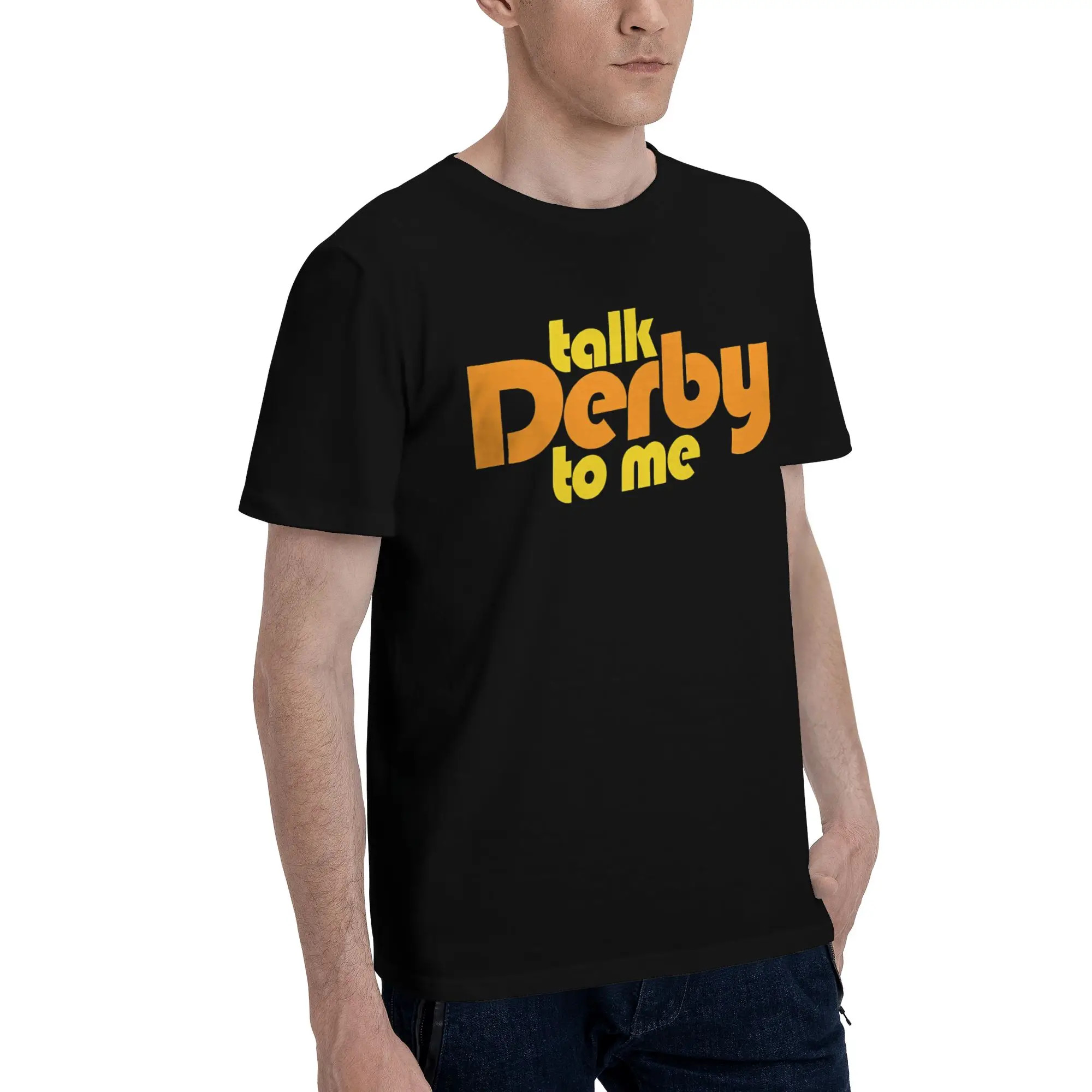 roller derby humor  Men's T Shirts Talk Derby To Me Creative Tee Shirt Short Sleeve Round Neck Pure Cotton Original Tops T-Shirt