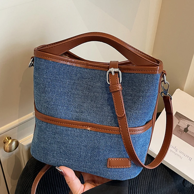 

Джинсовая сумка-ведро, женская осенне-зимняя новая корейская стильная квадратная сумка для поездок на работу, повседневная сумка через плечо с магнитной кнопкой