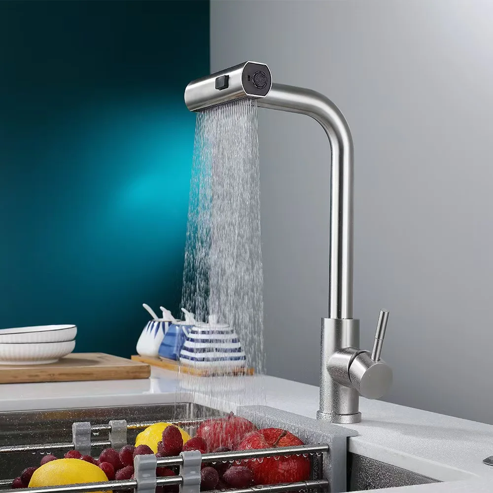 Kitchen faucet Hot and cold water wash basin sink spillproof telescopic stainless steel rain pull faucet