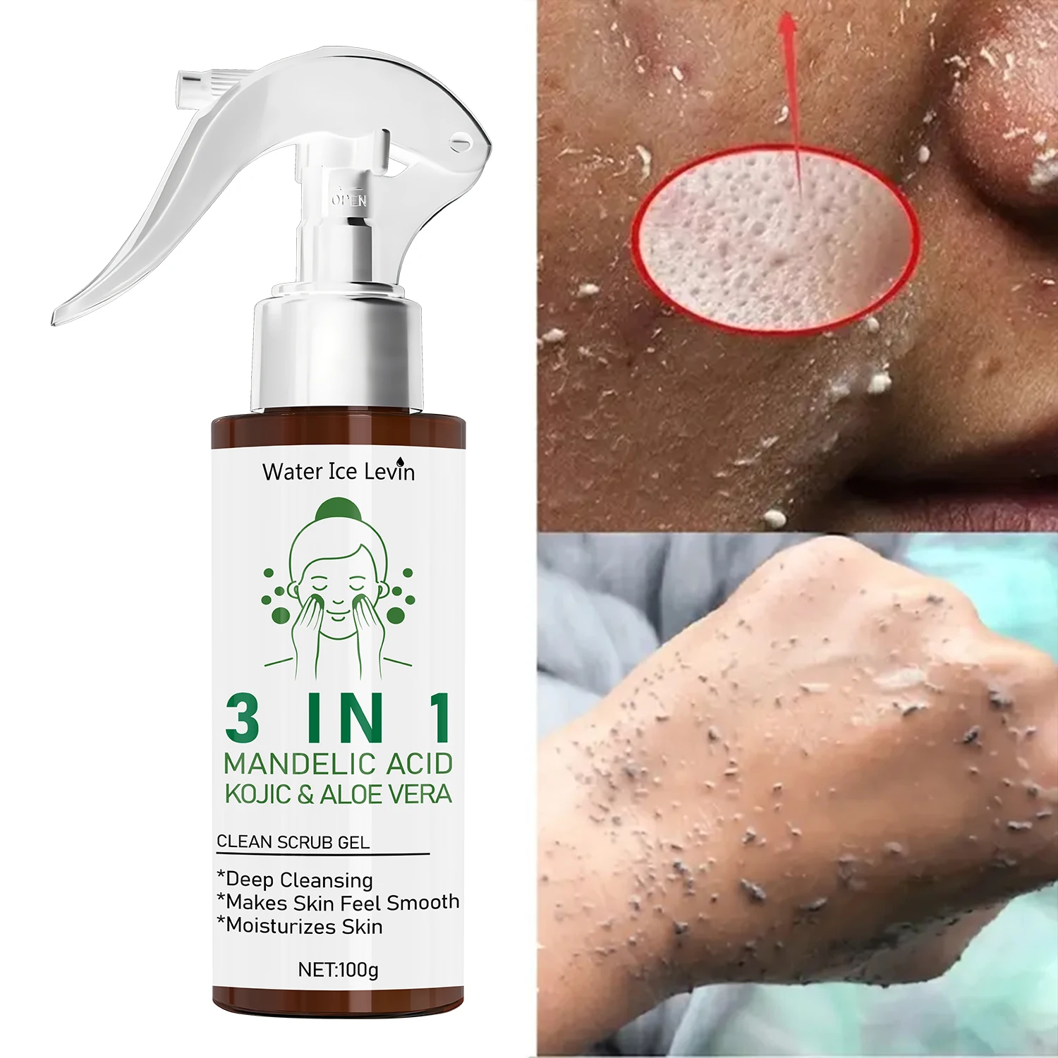 3 in 1 Mandelic Acid & Kojic Clean Scrub Gel with Aloe Vera - Deep Cleansing & Moisturizing for Smooth, Confident Skin