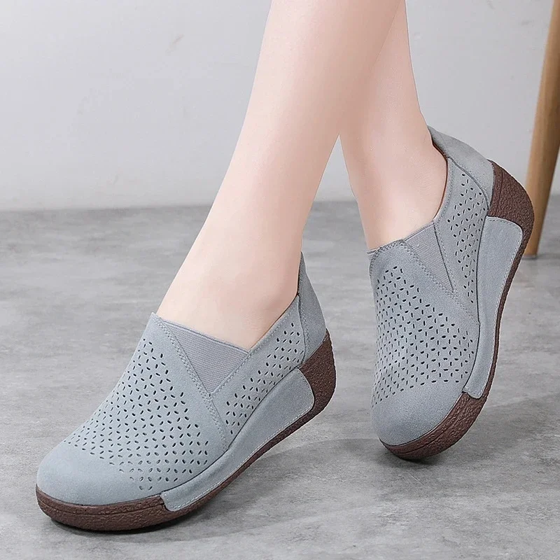 Spring Autumn Women Flats Platform Loafers Ladies Genuine Leather Comfort Wedge Moccasins Orthopedic Slip On Casual Shoes